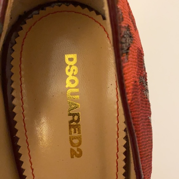 DSquared2 Red Brocade Peep Toe Heels - Picture 7 of 10